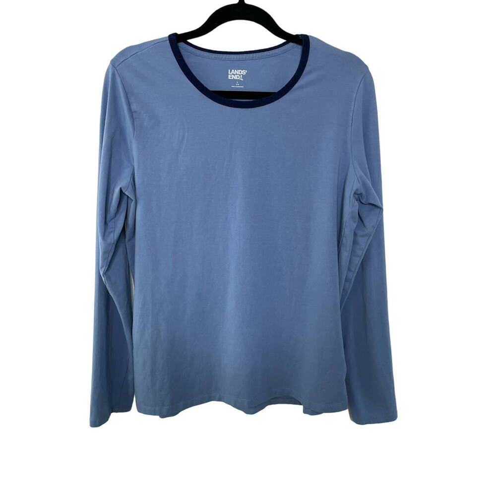 Lands' End T-Shirt Long Sleeves Crew Neck Cotton‎ Pullover Blue Boys Large 14 16